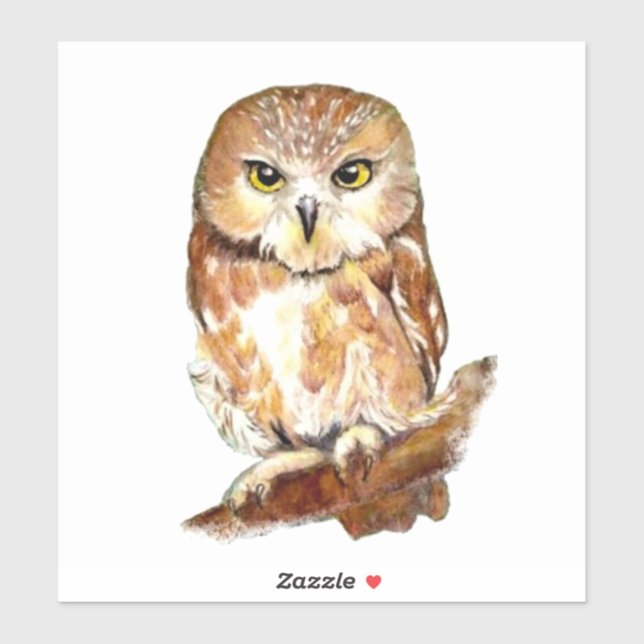 Sticker Chouette d'aquarelle Oiseau Faune Nature Art (Feuille)