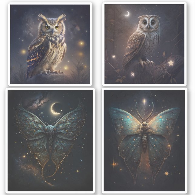 Sticker Chouette magique en bois. Mystique papillon noctur (Devant)