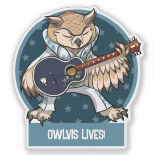 Sticker Chouette mignonne Owlvis vit ! Chanteur avec guita