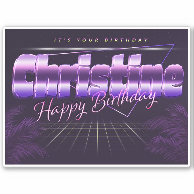 Sticker Christine Name Prénom rétro Anniversaire de Sticke (Devant)
