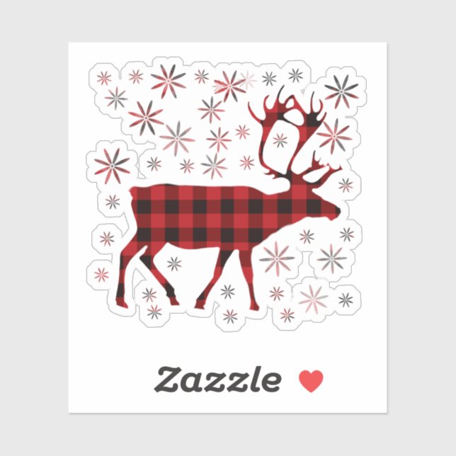 Sticker Christmas Moose, Deer, elk, caribou, red plaids (Feuille)