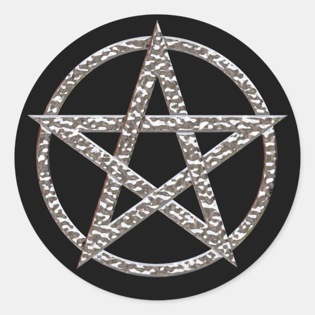 Sticker Chrome rond Pentagram Hammered (Devant)