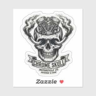 Sticker Chrome Skull Motorcycle Co Moteur V-Twin