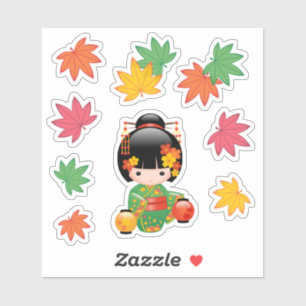 Sticker Chute Poupée Kokeshi - Japonaise Kimono Geisha Gir