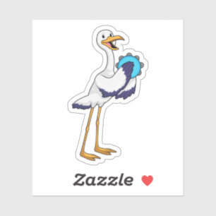 Sticker Cigogne en musicien avec tambourin