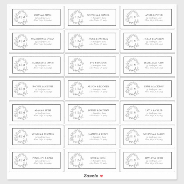 Sticker Cimier feuillus noir et blanc Monogramme Adresse I (Feuille)