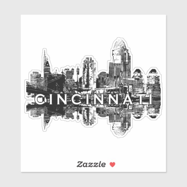 Sticker Cincinnati, Ohio skyline en encre noire (Feuille)