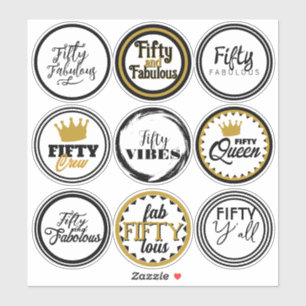 Sticker Cinquante ans de fête d'anniversaire noir et or