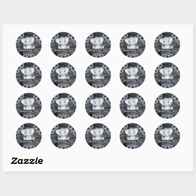 Sticker circulaire Baby shower Floral Blue Elephan (Feuille)