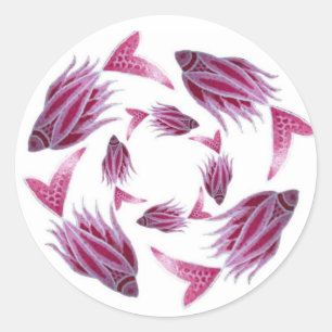Sticker circulaire de poisson rose