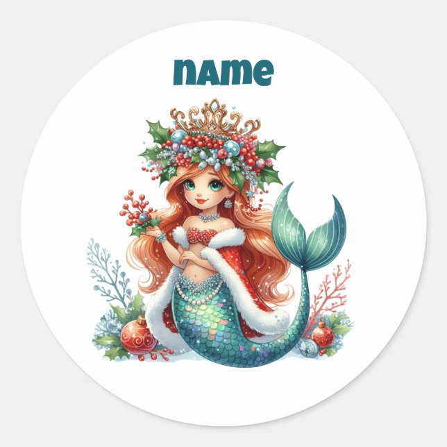 Sticker circulaire de sirène de Noël personnalisé (Devant)