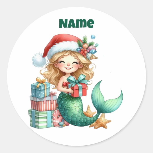Sticker circulaire de sirène de Noël personnalisé (Devant)