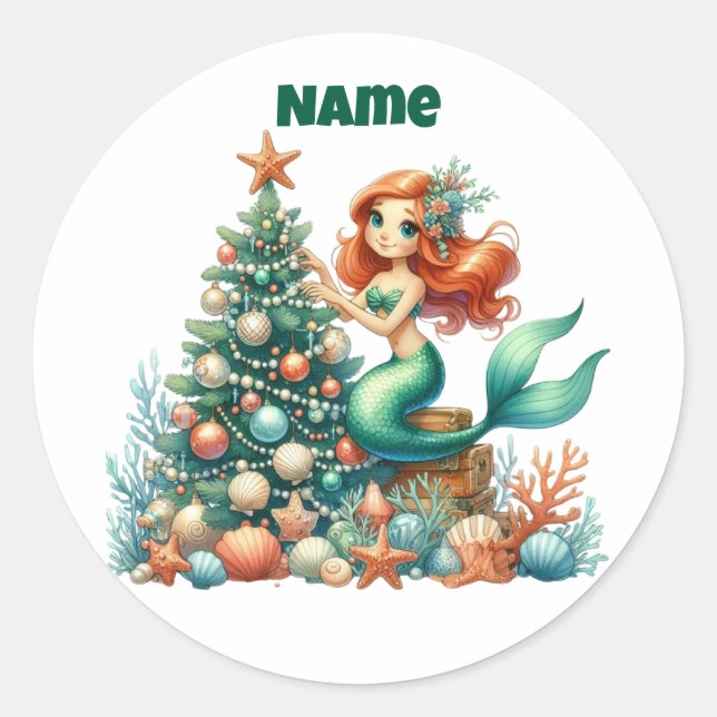 Sticker circulaire de sirène de Noël personnalisé (Devant)
