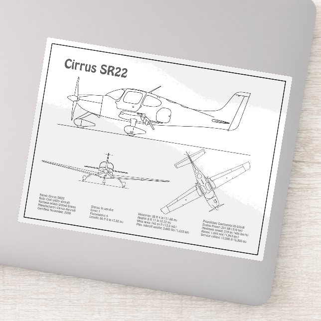 Sticker Cirrus SR22 - Plans de dessin du plan directeur de (Détail)