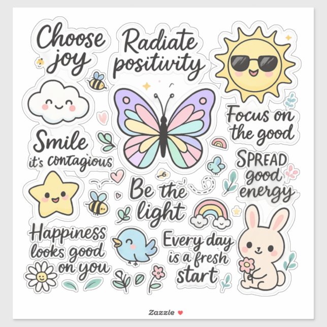 Sticker Citations Motivationnelles mignonnes et caractères (Feuille)
