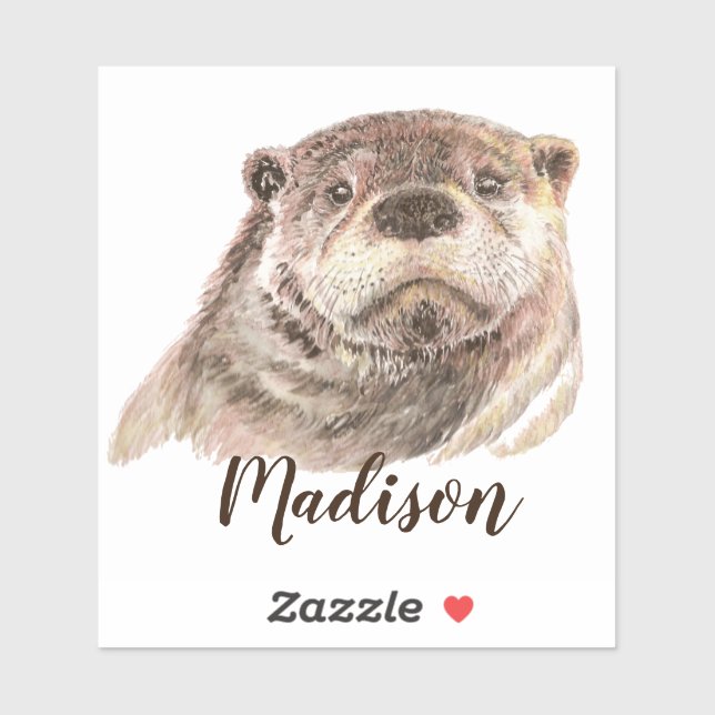 Sticker Citer Aquarelle Otter Nom personnalisé de l'animal (Feuille)