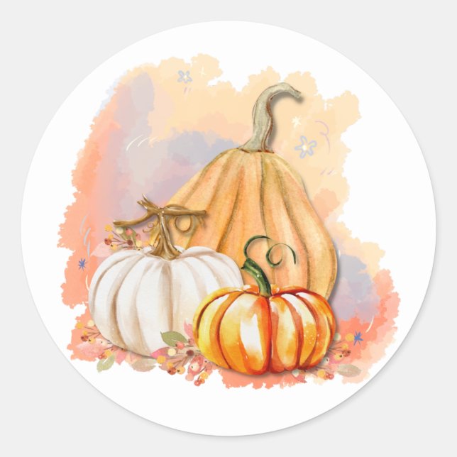 Sticker Citrouille Aquarelle Trio Classic Rond (Devant)