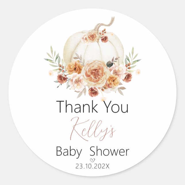 Sticker Citrouille Baby shower automne (Devant)