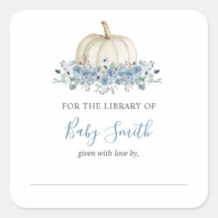 Sticker Citrouille bleu plaque baby shower