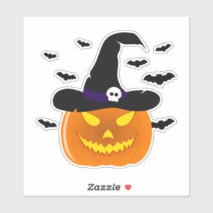 Sticker Citrouille d’Halloween Jack o’ Casquette de sorciè