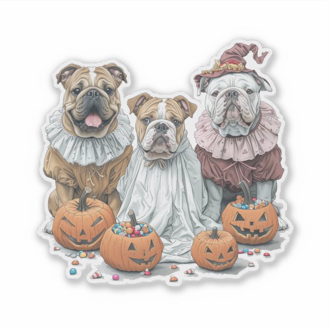 Sticker Citrouille des Bulldogs anglais d'Halloween (Devant)