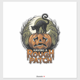 Sticker Citrouille d'Halloween Chat Tache Brute Gravure Vi