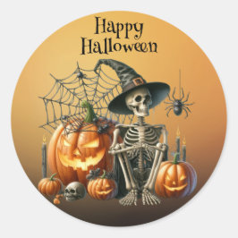Sticker Citrouille d'Halloween squelette