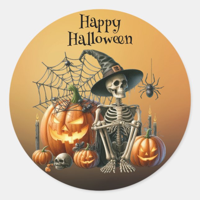Sticker Citrouille d'Halloween squelette (Devant)