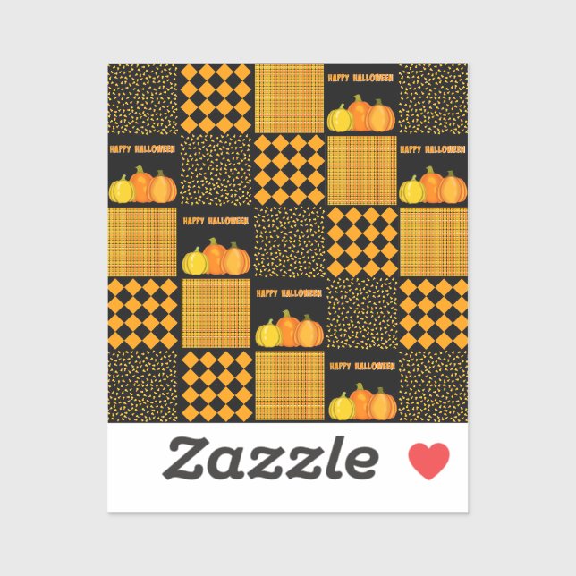 Sticker Citrouille Halloween Patchwork Motif (Feuille)