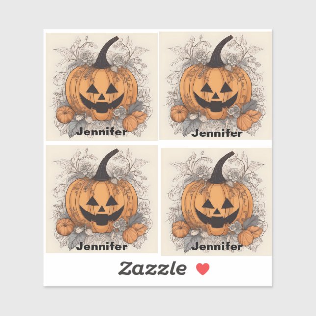 Sticker Citrouille Halloween personnalisable. Jack-O-Lante (Feuille)
