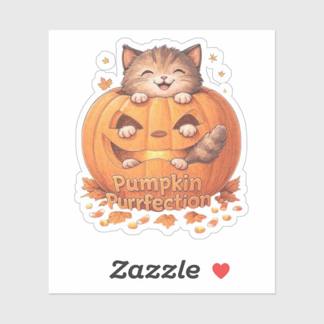 Sticker Citrouille Purfection - Cute Halloween Chat Vinyl (Feuille)