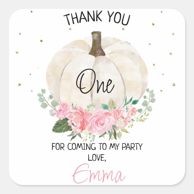 Sticker citrouille Rose Floral 1er Anniversaire Fa (Devant)