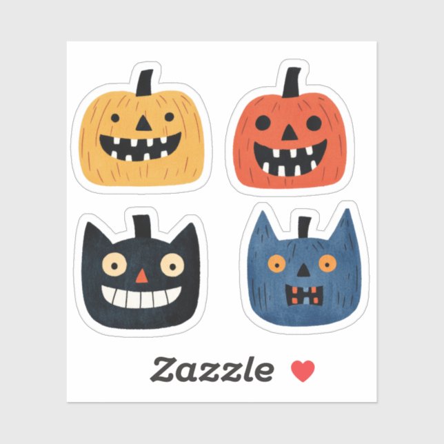 Sticker Citrouilles Bizarres Halloween Mignon Épouvantable (Feuille)