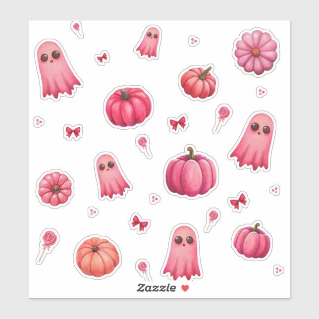 Sticker Citrouilles d'Halloween rose (Feuille)