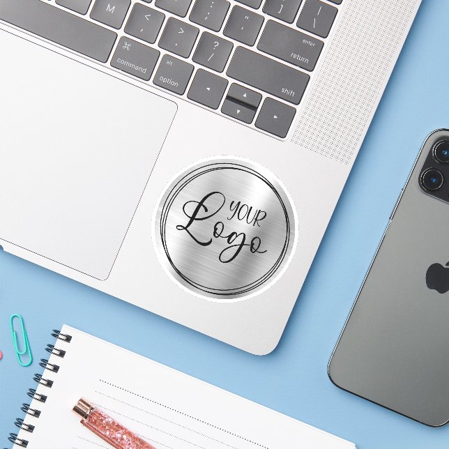 Sticker Clair Silver Phuile votre logo d'entreprise ici (Ordinateur portable avec iPhone)