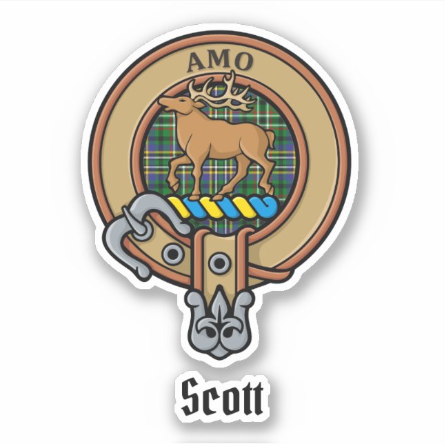 Sticker Clan Scott Crest sur l'autocollant vert Tartan (Devant)