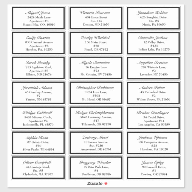Sticker Classic Formal Black White Mariage Adresse d'invit (Feuille)