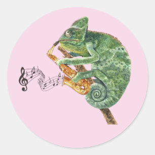 Sticker Classic Round Saxophone Chameleon Jazz