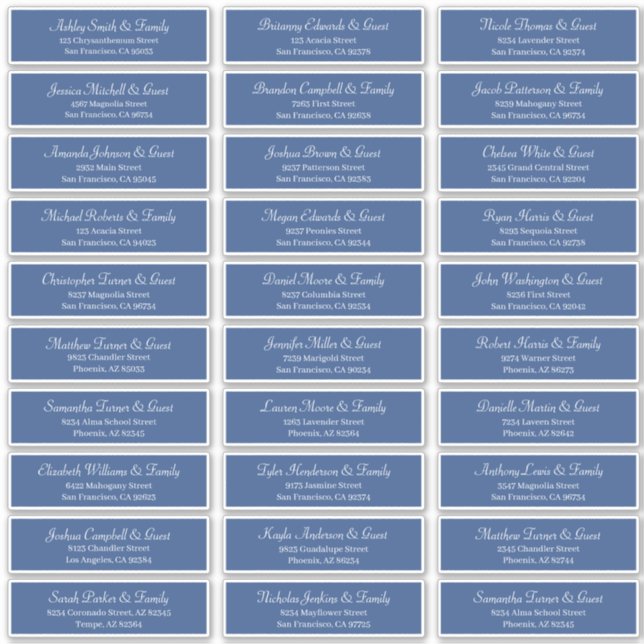 Sticker Classic Simple Script Mariage Nom d'invité Adresse (Devant)