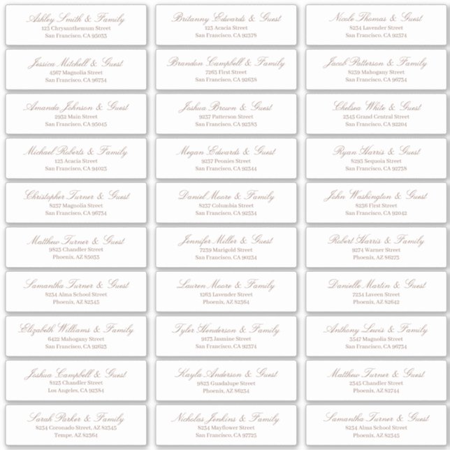 Sticker Classic Simple Script Mariage Nom d'invité Adresse (Devant)