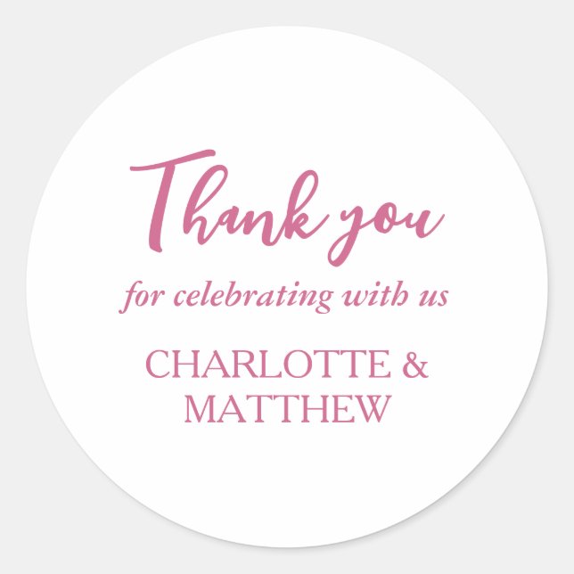 Sticker classique Magenta &amp; White Mariage rond (Devant)