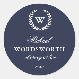 Sticker classique Monogramme élégant bleu affaires