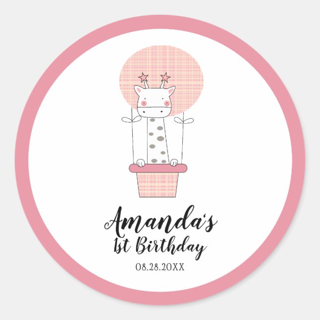 Sticker classique rond pour la Giraffe d'anniversa (Devant)