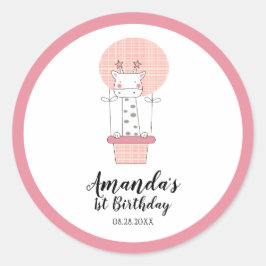 Sticker classique rond pour la Giraffe d'anniversa