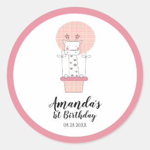Sticker classique rond pour la Giraffe d'anniversa