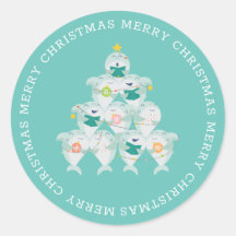 Sticker classique rond pour requin mignon Noël Arb