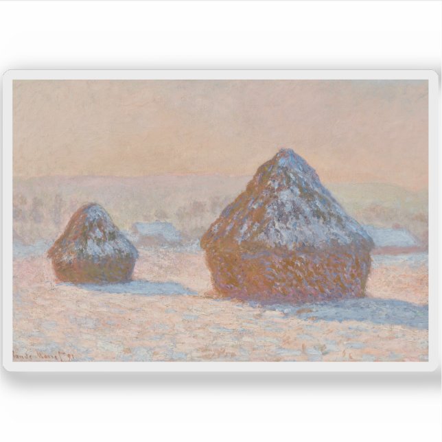 Sticker Claude Monet - Piles à roues, Effet neige, Matin (Devant)