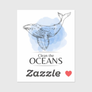 Sticker Clean the Oceans - whale watercolour design