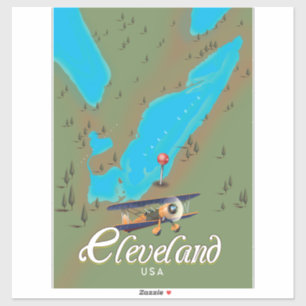 Sticker Cleveland, Ohio affiche de voyage imprimée vintage