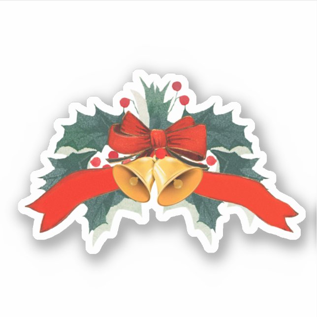 Sticker Cloches de Noël de Noël avec des feuilles saints (Devant)